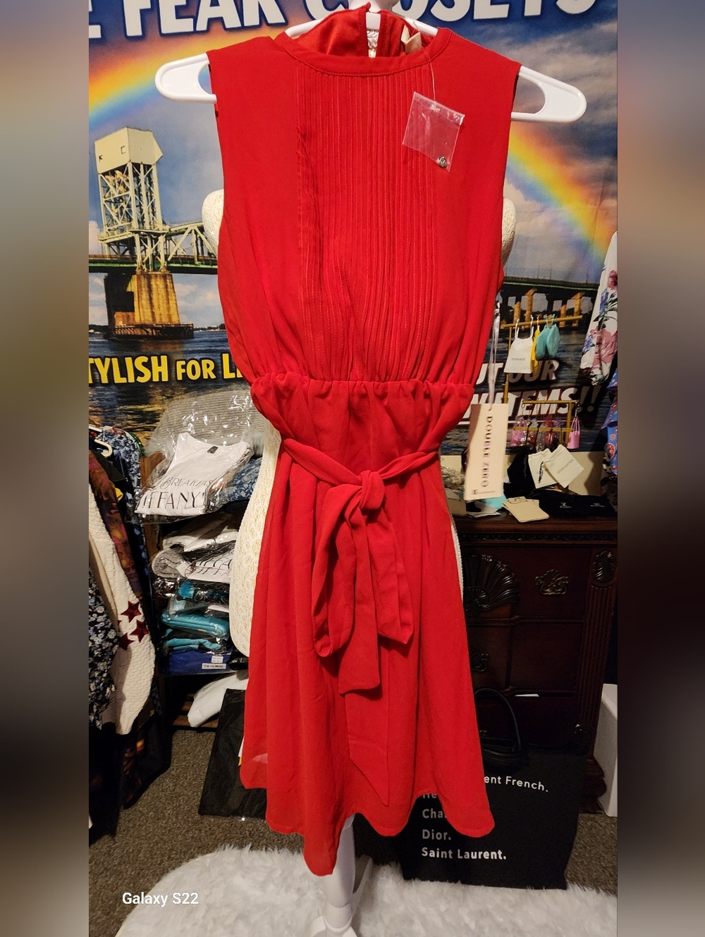 NWT DOUBLE ZERO SIZE SMALL Red Sleeveless Tie-Waist Dress